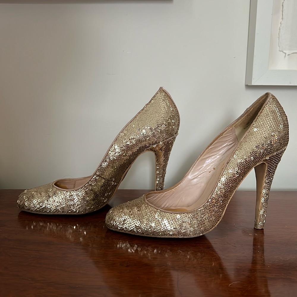 Gold Sequin Stiletto Heel Pump